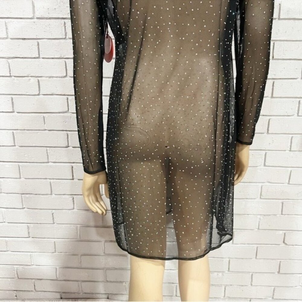 Eva Franco Long‑Sleeve Sheer Mesh Rhinestone Tunic Top, Size M — Statement Layer - Picture 5 of 7